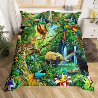 Loussiesd Zoo Tiere Bettwäsche 135x200cm Leopard AFFE Vogel Drucken Bettwäsche Set Schmetterling Schlange Botanische Muster Bettbezug Set für Jungen Mädchen Teens Tier Theme Bettwäsche Jugendliche