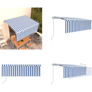 vidaXL Markise Automatisch Einziehbar mit Volant 4x3 m Blau und Weiß - Markise - Markisen - Sonnendach - Sonnendächer - Blau