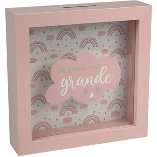 Große Spardose aus Holz, Rosa, 16 x 16 cm, Regenbogen- und Wolken-Design für Mädchen