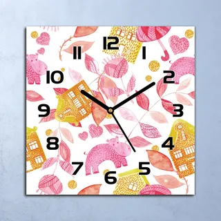 Wanduhr Echt-Glas-Küchenuhr Flusspferd Quarz Lautlos 30x30 Deko Bilder - Rosa