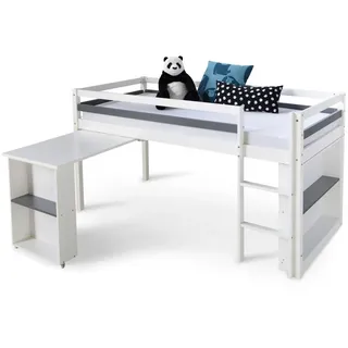 Homestyle4u Hochbett 90 x 200 cm Kiefer massiv lackiert Weiß