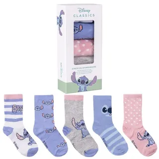 Disney Stitch Socken 5er Pack - Blau, Rosa und Weiß - Größe 35 bis 38 - Lange Socken aus Baumwolle, Polyamid und Elastan - Original Produkt in Spanien Designed