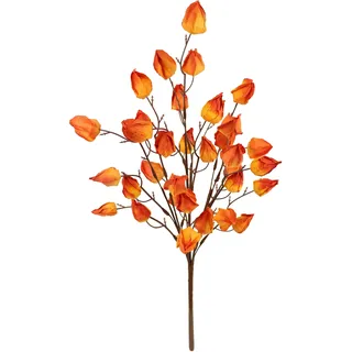 Flair Flower Physalis Busch künstlich 52 cm Lampion Herbstlich Blume Physalis-Zweig Herbst-Deko Kunstblume Herbstblume Seidenblume Zweig für Vase Halloween Dekozweig für Girlanden Kränze Herbstkränze