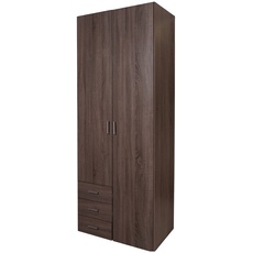 Dmora Kleiderschrank mit zwei Türen und drei Schubladen, Eichenfarbe, 77 x 49 x H200 cm