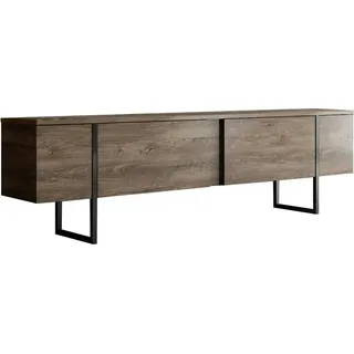 Fernsehschrank Dgridell, Ständer für Wohnzimmerfernseher, Niedriges Wohnzimmer-Sideboard, TV-Ständerbasis, 180x30h50 cm, Walnuss und Schwarz - Braun