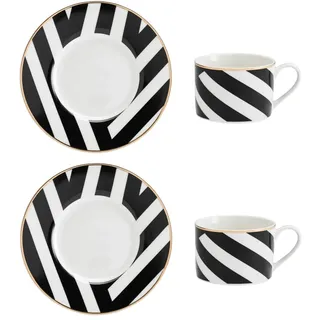 MIKASA Luxe Deco Porzellan Teetasse und Untertasse Set, 2x Teetassen und Untertassen mit geometrischem Druck, 200ml Tassen - Geschenkkarton und spülmaschinenfest