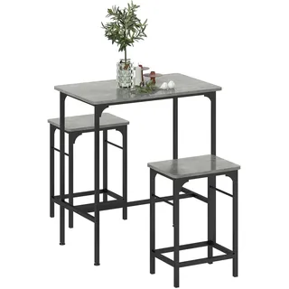 Homcom Bartisch Set Bartisch mit Barhocker-Set Esstisch mit 2 Stühlen mit Fußpolster Küchentisch für Esszimmer, Küche, Grau
