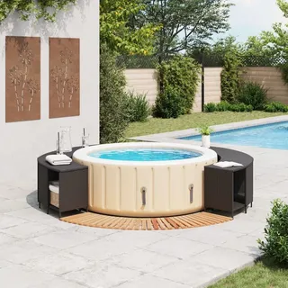 vidaXL Whirlpool-Umrandung Schwarz Poly-Rattan und Massivholz Akazie - Schwarz