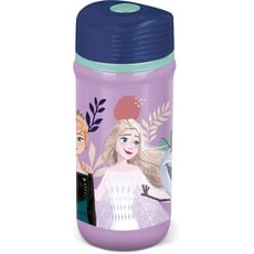 Tataway in viaggio si cresce Disney lila und lila Plastikwasserflasche für Kinder Elsa Anna Olaf 390 ml mit Anti-Tropf-Verschluss