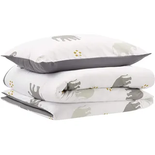 Amazon Basics – Kinder-Bettwäsche-Set, Mikrofaser, Elefanten, Tierdruck, 135 x 200 cm + 50 x 75 cm