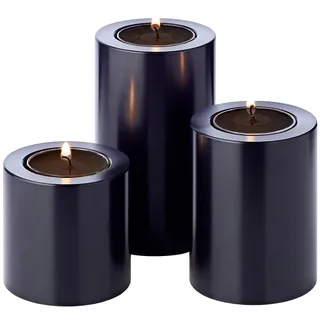 EDZARD 3er Set Teelichthalter Dauerkerze Cornelius Schwarz (Ø 6cm, Höhen 6, 8 und 10 cm) hitzebeständig bis 90 Grad