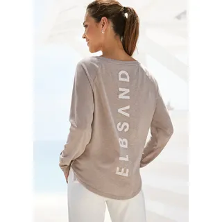 Longsleeve ELBSAND "Tira", Damen, Gr. M (38), grau (taupe), Jersey, Obermaterial: 50% Baumwolle, 50% Polyester, unifarben, figurumspielend hüftlang, Rundhals, Shirts Longsleeve, mit Logodruck hinten, Langarmshirt, sportlich-casual, Topseller