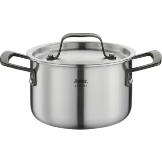 Spring Kochtopf GOURMET, mehrschichtiger Topf mit Deckel aus Edelstahl, backofengeeignet, mit Innenskalierung, Ø 16 cm, Höhe 10 cm, 2 Liter, schwarz