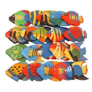WORU Deko-Fische Holz, 20 Stück bunte Streufische, maritime Tischdeko