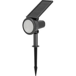 EGLO LED Solarlampe außen Sambuco, Außenlampe mit Erdspieß, Solar Gartenstrahler steuerbar per Fernbedienung, Gartenspot aus Kunststoff in Schwarz, warmweiß, RGB, IP44