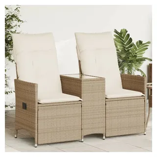 vidaXL Gartensofa 2-Sitzer Verstellbar mit Tisch 1 Teile Beige