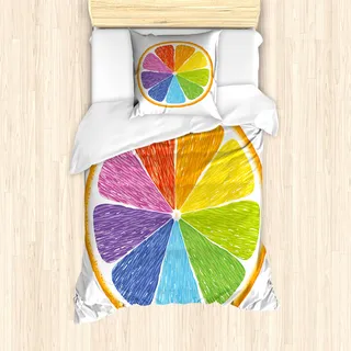 ABAKUHAUS Bunt Mantele, Rainbow Colored orange, Milbensicher Allergiker geeignet mit Kissenbezügen, 135 cm x 200 cm - 80 x 80 cm, Mehrfarbig