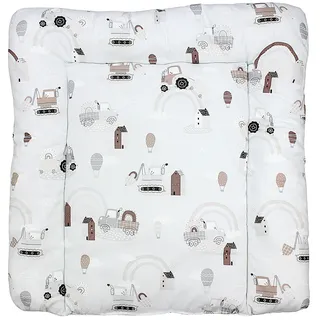 TupTam Baby Wickeltischauflage mit Baumwollbezug Gemustert, Farbe: Traktoren/Regenbögen/Beige, Größe: 75 x 85 cm