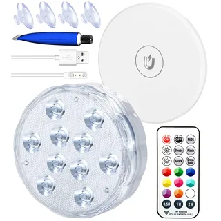 Qoolife USB Wiederaufladbares Unterwasserlicht Funksignal WRGB 3.3" Magnetische bunte LED-Tauchleuchten für Badewanne, Aquarium, Pool, Teich, Dekor, Spa, Weihnachten -1 Stück