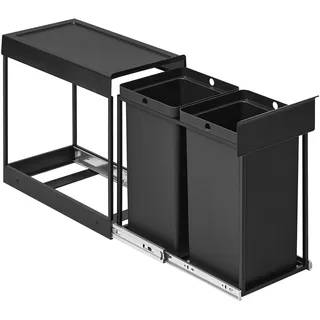Mülleimer küche, Mülltrennsystem für Unterschrank, 2 x 15 L, Abfalleimer 2 Fächer, ausziehbar, Stahlrahmen - Schwarz, Grau