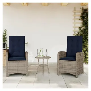 Gartensessel mit Kissen 2 Stück, verstellbar, grau, Poly Rattan, Gartenmöbel Stapelstuhl für Balkon und Outdoor - Grau