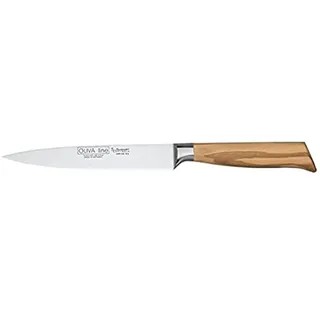 Burgvogel Solingen Filiermesser 15 cm geschmiedet Olivenholz, Oliva Line, rostfrei, deutsches Filetiermesser, hell, scharf, Braun Beige