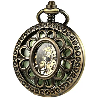 TREEWETO Unisex Mechanische Hohl Blume Taschenuhren für Herren Frauen Skelett römische Ziffern Leuchtend Taschenuhr mit Geschenkbox und Kette