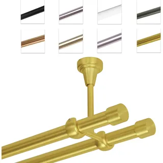 Gardinenstange Vorhangstange 19 mm mit Endkappen, einfache Montage, Decke, 2-läufig, Messing Gold, 120 cm