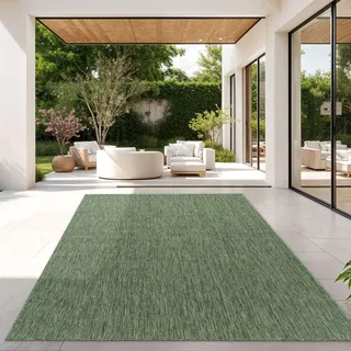 TT Home Teppich Für Outdoor Küchenteppich Balkon Terrasse Unifarbenes Design Modern Größe 120x160 cm - Grün