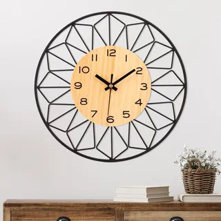 Omgoods – Große Wanduhr aus Holz und Metall – 40 cm, stilvolles und modernes Design