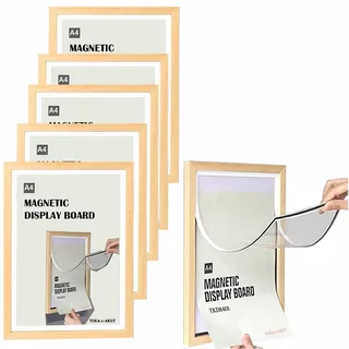 TUKA [6er] A4 Wechselrahmen Holz Natur mit Magnetverschluss, Acryl Info-Rahmen Plakatrahmen Posterrahmen, Magnetrahmen Aufklappbar, Schnelles Wechseln von Aushängen, TKD8401-A4-6X