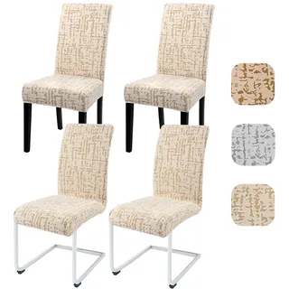 Alishomtll Stretch Stuhlhussen 4er Set Kurzflor Jacquard Stuhlbezug Beige | Universale Elastische Stuhlhussen für Schwingstühle, Abnehmbare Waschbare Stuhlhussen für Esszimmer Hotel Bankett
