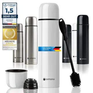 Edelstahl Thermosflasche mit Becher & Bürste; Thermoskanne Doppelwandige Isolierkanne; Auslaufsicher, Spülmaschinenfest & BPA-frei + Reinigungsbürste; hält Getränke heiß & kalt (Weiß - 500 ml)
