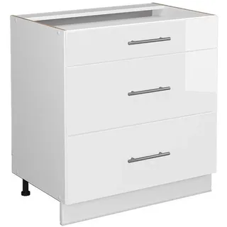 Vicco Badschrank Fame-Line Weiß Hochglanz 80 x 82 cm mit 3 Schubladen, ohne Arbeitsplatte, - Weiß