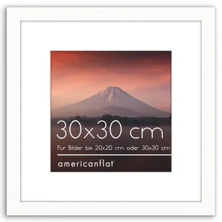 Americanflat 30x30 cm Bilderrahmen aus MDF-Holz mit 20x20 cm Passepartout - quadratischer Fotorahmen - mit integrierter Aufhängung für Wandmontage - Weiß