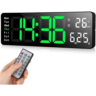 Fuloon Wanduhr Digitale 13 Zoll, LED Digitaluhr Wand Groß, Digital Uhr Wanduhr mit Fernbedienung, Timing- und Countdown, Datum, Woche, Temperatur, für Schlafzimmer Wohnzimmer Büro