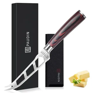 PAUDIN Käsemesser mit Gabelspitzen Klingenlänge 12,5 cm aus hochwertigem Edelstahl mit ergonomischem Holzgriff