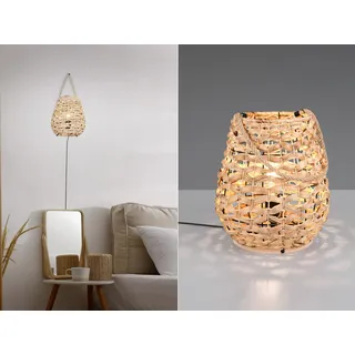 Große LED Tischlampe Lampenschirm Seegras Korblampe Bodenleuchte innen, H: 55cm