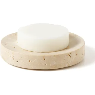 WORHE Marmor-Seifenschale, Schwammhalter aus Natürlichem Travertinstein für Badezimmer, Badewanne, Dusche, Küchenspüle, Beige (WH046)