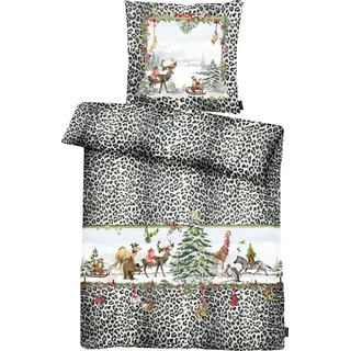 APELT Bettwäsche »Hugo« 2 Stk. tlg. Winterwelt mit exotischen Tieren und Leoprint-Umrandung