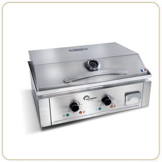 LITTLE BALANCE 8473 Aquitaine Pro Plus, elektrische Grillplatte, 2 Kochzonen, Deckel, 3500 W, hergestellt in Frankreich, komplett Edelstahl