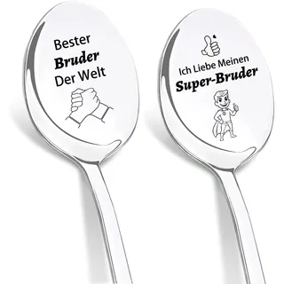 DIKARIYA Geburtstagsgeschenk für Bruder, 2er Kaffeelöffel mit Gravur Bester Bruder Der Welt, Löffel mit Gravur Personalisiert Geschenkidee Bester Bruder Geschenk Geburtstag, Großer Bruder Geschenk