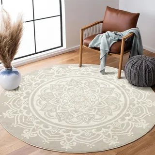 Carvapet Teppich Rund 120cm Weich und Flauschig Teppich Gegend Kreis rutschfest Waschbar Böhmisches Mandala Bodenteppich Wohnzimmer Schlafzimmer(Grau)