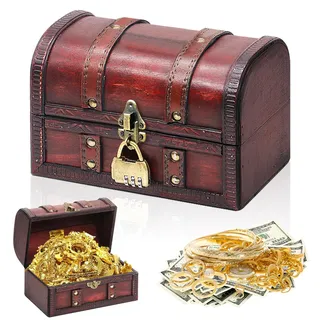 Forbabe Schatztruhe aus Holz Vintage, Schatztruhe Kindergeburtstag Truhe mit Schloss Schatzkiste Kindergeburtstag, Holztruhe mit Deckel Zahlenschloss, Holzkiste mit Deckel(20x13x12,Ohne Griff)