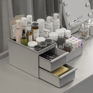 Kosmetik Organizer mit Schubladen Grau ABS Aufbewahrung für Schminktisch Badezimmer - Grau