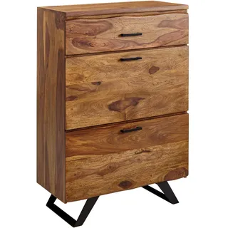 Mid.you Sideboard , Sheeshamfarben , Metall , Sheesham , massiv , 3 Schubladen , 80x120x41.5 cm , stehend, handgemacht , Holzmöbel, Kommoden Holz, Sideboards Holz