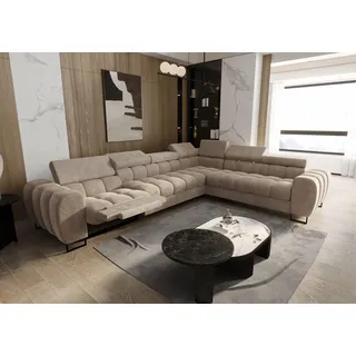 Ecksofa Schlafsofa BASTIEN RELAX in Stoff Terra Beige Ottomane Rechts - Beige