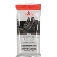 NIGRIN Lederpflege-Tücher, reinigt, pflegt und schützt alle Lederoberflächen im Fahrzeug-Innenraum, im praktischen Frische-Pack, weiß, 20 Stück