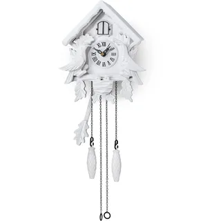 TIMEGEAR Kuckucksuhr mit Nachtmodus, Singender Vogel, Holzdekorationen und schwingendem Pendel (weiß)