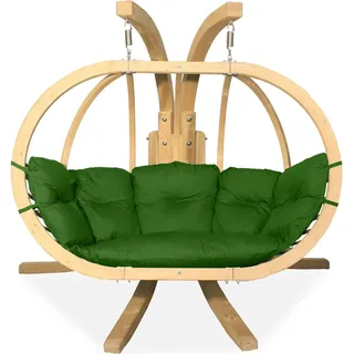 KONSIMO Hölzerner Hängesessel mit Gestell für zwei Personen "CALLISTO", grün, Hölz, Modern Design, 240x183x137 cm - Grün